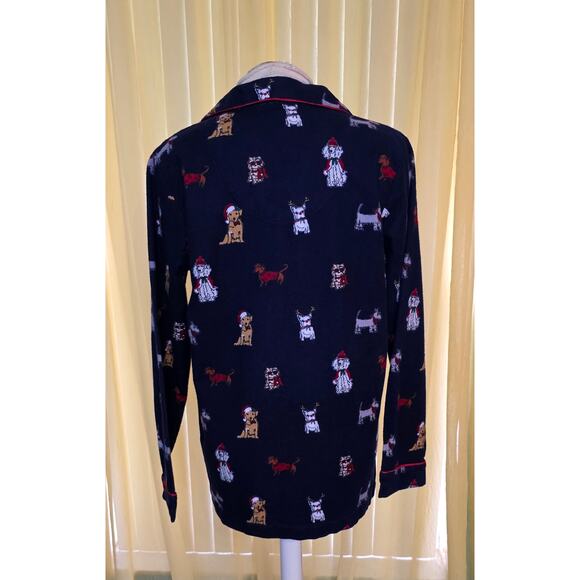 Pajamagram Women’s Med Pajama Top Flannel Navy Blue Dogs Button Up Long Sleeve - Picture 3 of 6